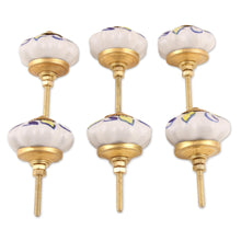 Load image into Gallery viewer, Ceramic Cabinet Knobs Floral Yellow White (Set of 6) India - Bright Sunshine | NOVICA