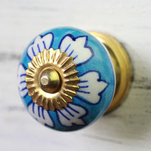 Load image into Gallery viewer, Ceramic Cabinet Knobs Floral Blue White (Set of 6) India - Blue Flowers | NOVICA
