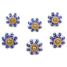 Load image into Gallery viewer, Ceramic Cabinet Knobs Floral White Blue (Set of 6) India - Blue Sunshine | NOVICA
