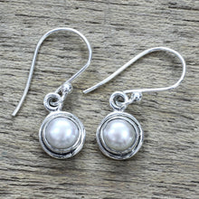 Load image into Gallery viewer, Sterling Silver Cultured Pearl Dangle Earrings from India - Purest Love | NOVICA
