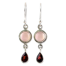 Load image into Gallery viewer, Garnet and Chalcedony Dangle Earrings from India - Crimson Droplets | NOVICA