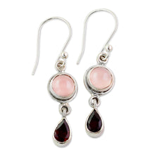 Load image into Gallery viewer, Garnet and Chalcedony Dangle Earrings from India - Crimson Droplets | NOVICA