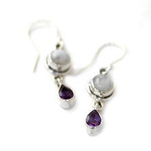 Load image into Gallery viewer, Amethyst Rainbow Moonstone Dangle Earrings from India - Purple Droplets | NOVICA