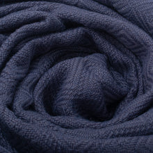 Load image into Gallery viewer, Alpaca and AcrylicThrow Blanket with Fringe in Denim Blue - Puno Traditions in Blue | NOVICA