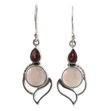 Load image into Gallery viewer, Garnet and Chalcedony Dangle Earrings from India - Pink Crest | NOVICA