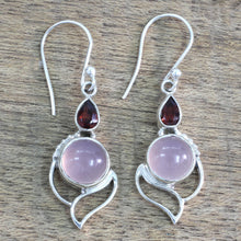 Load image into Gallery viewer, Garnet and Chalcedony Dangle Earrings from India - Pink Crest | NOVICA