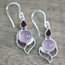 Load image into Gallery viewer, Garnet and Chalcedony Dangle Earrings from India - Pink Crest | NOVICA