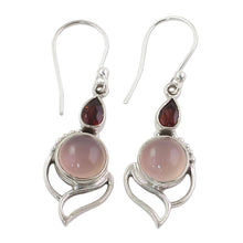 Load image into Gallery viewer, Garnet and Chalcedony Dangle Earrings from India - Pink Crest | NOVICA