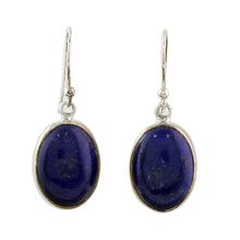 Load image into Gallery viewer, Sterling Silver Lapis Lazuli Dangle Earrings from India - Oval Seas | NOVICA