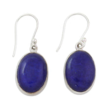 Load image into Gallery viewer, Sterling Silver Lapis Lazuli Dangle Earrings from India - Oval Seas | NOVICA