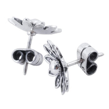 Load image into Gallery viewer, Sterling Silver Floral Stud Earrings from Peru - Spreading Lotus | NOVICA