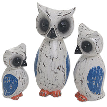Load image into Gallery viewer, Hand Carved Wood Owl Sculptures (Set of 3) from Indonesia - Wise Family | NOVICA