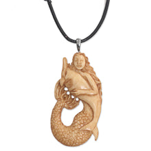 Load image into Gallery viewer, Hand Made Bone Pendant Necklace Mermaid Dolphin Indonesia - Mermaid and Dolphin | NOVICA