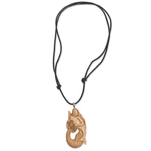 Load image into Gallery viewer, Hand Made Bone Pendant Necklace Mermaid Dolphin Indonesia - Mermaid and Dolphin | NOVICA