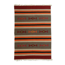 Load image into Gallery viewer, Indian Striped Wool Area Rug in Claret and Dark Taupe (4x6) - Majestic Stripes | NOVICA