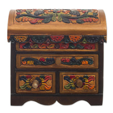 Load image into Gallery viewer, Multicolor Cedar Wood and Leather Jewelry Box from Peru - Elegant Hummingbirds | NOVICA