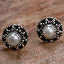 Load image into Gallery viewer, Hand Made Cultured Pearl Stud Earrings from Indonesia - Glowing White Happiness | NOVICA