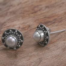 Load image into Gallery viewer, Hand Made Cultured Pearl Stud Earrings from Indonesia - Glowing White Happiness | NOVICA