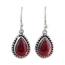 Load image into Gallery viewer, Sterling Silver and Garnet Drop Shape Dangle Earrings - Radiant Dewdrops | NOVICA