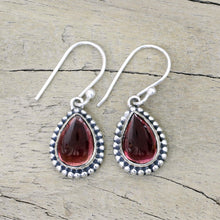 Load image into Gallery viewer, Sterling Silver and Garnet Drop Shape Dangle Earrings - Radiant Dewdrops | NOVICA