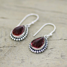 Load image into Gallery viewer, Sterling Silver and Garnet Drop Shape Dangle Earrings - Radiant Dewdrops | NOVICA