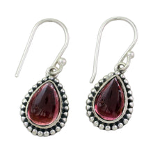 Load image into Gallery viewer, Sterling Silver and Garnet Drop Shape Dangle Earrings - Radiant Dewdrops | NOVICA
