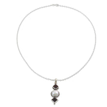 Load image into Gallery viewer, Garnet and Cultured Pearl Pendant Necklace from India - Red Guardians | NOVICA