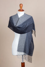 Load image into Gallery viewer, Hand Woven Baby Alpaca Silk Blend Grey Scarf from Peru - Soft Texture in Grey | NOVICA