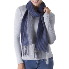 Load image into Gallery viewer, Handwoven Baby Alpaca Blend Scarf in Blue from Peru - Soft Texture in Blue | NOVICA