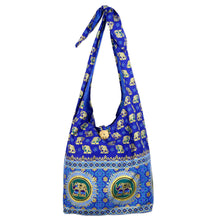 Load image into Gallery viewer, Handmade Blue Cotton Shoulder Bag with Elephant Motif - Royal Thai Elephant | NOVICA