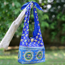 Load image into Gallery viewer, Handmade Blue Cotton Shoulder Bag with Elephant Motif - Royal Thai Elephant | NOVICA