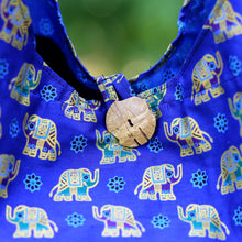 Load image into Gallery viewer, Handmade Blue Cotton Shoulder Bag with Elephant Motif - Royal Thai Elephant | NOVICA