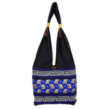 Load image into Gallery viewer, Black and Blue Cotton Blend Shoulder Bag from Thailand - Thai Siam | NOVICA