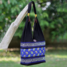 Load image into Gallery viewer, Black and Blue Cotton Blend Shoulder Bag from Thailand - Thai Siam | NOVICA