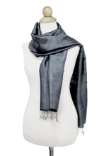 Load image into Gallery viewer, Hand Woven Fringed Silk Scarf in Iron Grey from Thailand - Otherworldly in Iron Grey | NOVICA
