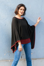 Load image into Gallery viewer, Peruvian Knit Bohemian Sweater in Black and Burgundy - Black Burgundy Dance | NOVICA