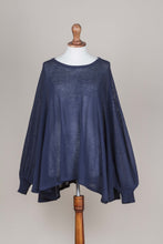 Load image into Gallery viewer, Soft Knit Bohemian Style Navy Blue Drape Sweater from Peru - Ocean Breeze | NOVICA