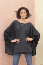 Load image into Gallery viewer, Soft Knit Bohemian Style Charcoal Drape Sweater from Peru - Charcoal Breeze | NOVICA