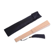 Load image into Gallery viewer, Hand Made Wood Fan in Natural with Pouch from Indonesia - Serenity Bloom in Natural | NOVICA