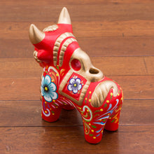 Load image into Gallery viewer, Red Painted Ceramic Bull Folk Art Sculpture - Red Pucara Bull | NOVICA