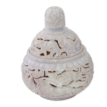 Load image into Gallery viewer, Handcrafted Soapstone Candy Jar from India - Elephant Harmony | NOVICA