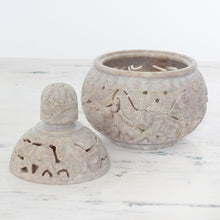 Load image into Gallery viewer, Handcrafted Soapstone Candy Jar from India - Elephant Harmony | NOVICA
