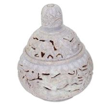 Load image into Gallery viewer, Handcrafted Soapstone Candy Jar from India - Elephant Harmony | NOVICA