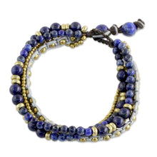 Load image into Gallery viewer, Brass and Lapis Lazuli Multi-Strand Beaded Bracelet - Brisk Ocean | NOVICA