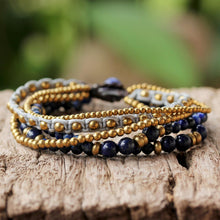 Load image into Gallery viewer, Brass and Lapis Lazuli Multi-Strand Beaded Bracelet - Brisk Ocean | NOVICA