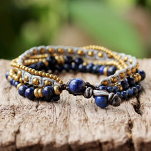 Load image into Gallery viewer, Brass and Lapis Lazuli Multi-Strand Beaded Bracelet - Brisk Ocean | NOVICA