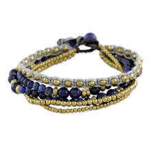 Load image into Gallery viewer, Brass and Lapis Lazuli Multi-Strand Beaded Bracelet - Brisk Ocean | NOVICA