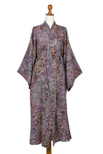 Load image into Gallery viewer, Sienna Purple Floral Batik on Rayon Long Robe from Indonesia - Floral Mansion | NOVICA