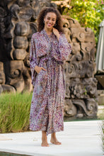 Load image into Gallery viewer, Sienna Purple Floral Batik on Rayon Long Robe from Indonesia - Floral Mansion | NOVICA