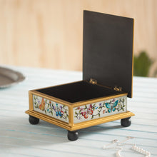 Load image into Gallery viewer, Butterflies on an Ivory Reverse Painted Glass Decorative Box - Ivory Winter Butterflies | NOVICA